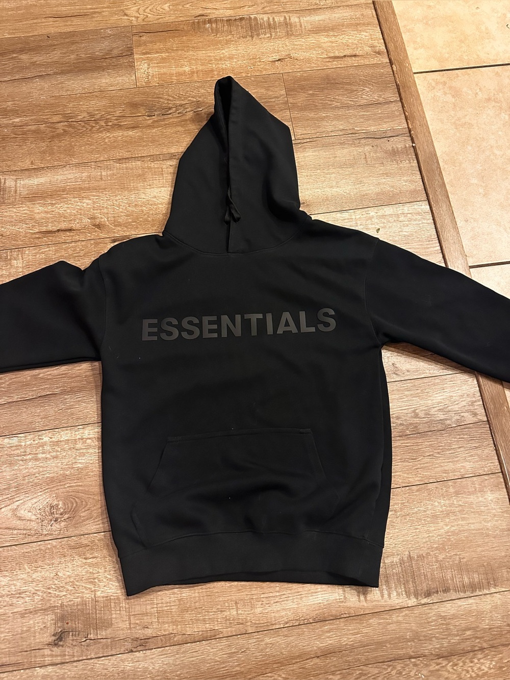 Essentials Black Pullover Hoodie with Tonal Logo